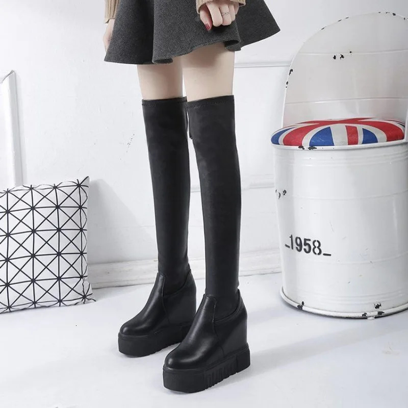 Shoes for Woman Tassel Footwear Above Over The Knee Womens Boots Wedge Heel Round Toe Thigh High Spring Autumn 251110