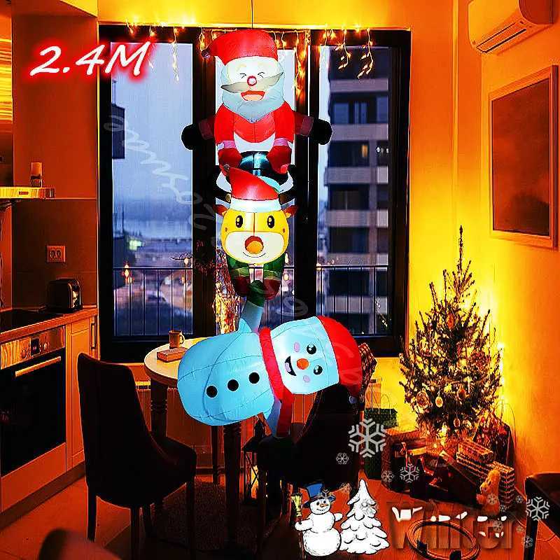 Christmas 24M Christmas Inflatable Santa Claus Lean Out from Window Outdoor with LED Lights for Lawn Courtyard Windows Xmas Decorations Y251111