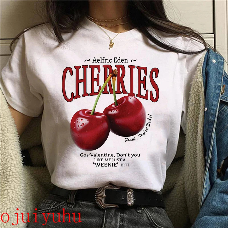 y2k sweet Strawberry Cherry Casual T-Shirts Gothic Tee Shirt Harajuku 90s Tshirt Women Summer Tops Streetwear Clothes250411