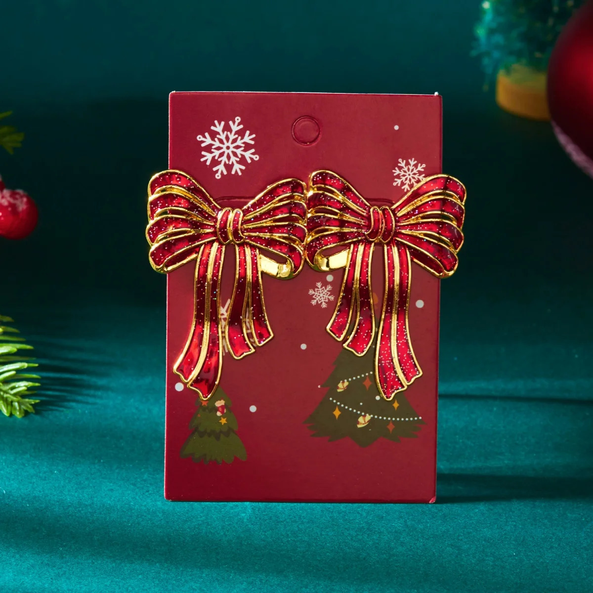 Christmas Bow Earrings Glitter Sequin Red Enamel Bowknot Stud Earring Year Festive Holiday Jewelry Party Gift For Women Men 251103