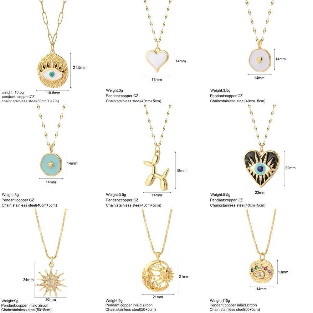 Heart Evil Blue Eye Sun Necklace for Women Cute Dog Bee Elephant Gold Color Pendant Womans Collars Long Stainless Steel ChainsC250411