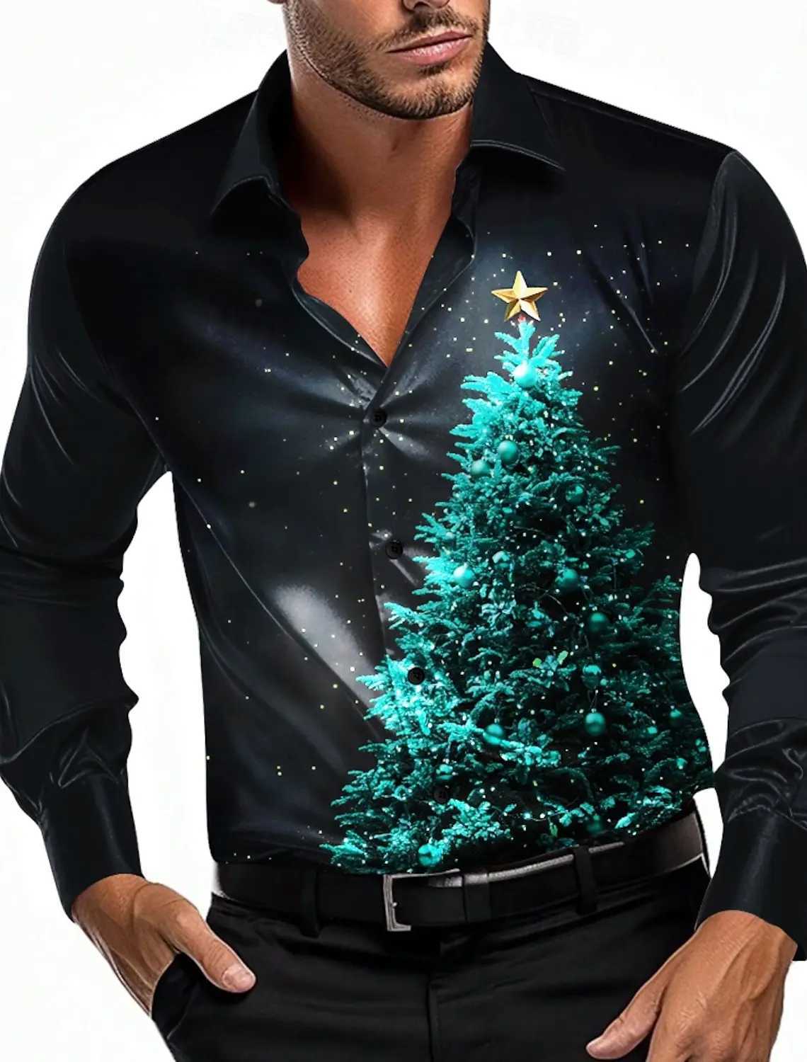 Mens 3D Printed Formal Shirts Christmas Tree Graphic Turn-Down Collar Long Sleeve Shirt Fashion Mens Shirts For Men K251110