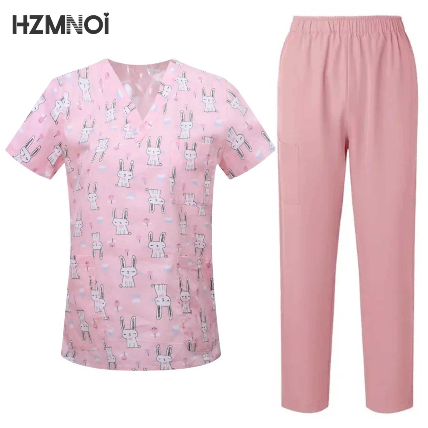 Surgical Uniform Womens Printed Shirt Pocket Pants Medical Matte Set Beauty Sn Work Clothes Clinical Matte Top+Pants Spa Set X2504101