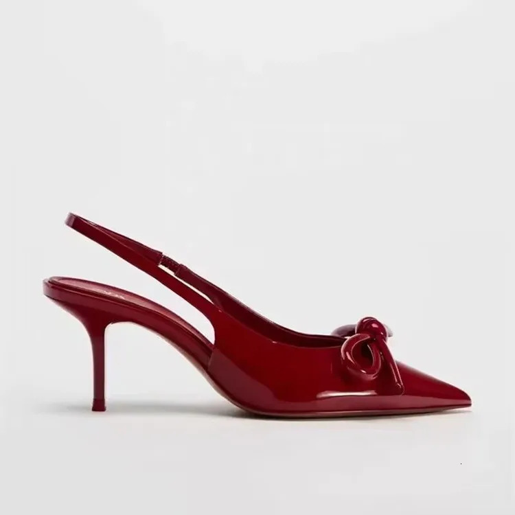 Fashion womens high heels sandals red sexy bow ankle belt womens pointed wedding party prom womens shoes large size 251110