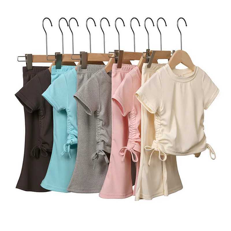 Baby girl summer family clothing short sleeved set childrens fashion thin solid color T-shirt+flash pants 2 pieces 2-6Y trendXJ250410