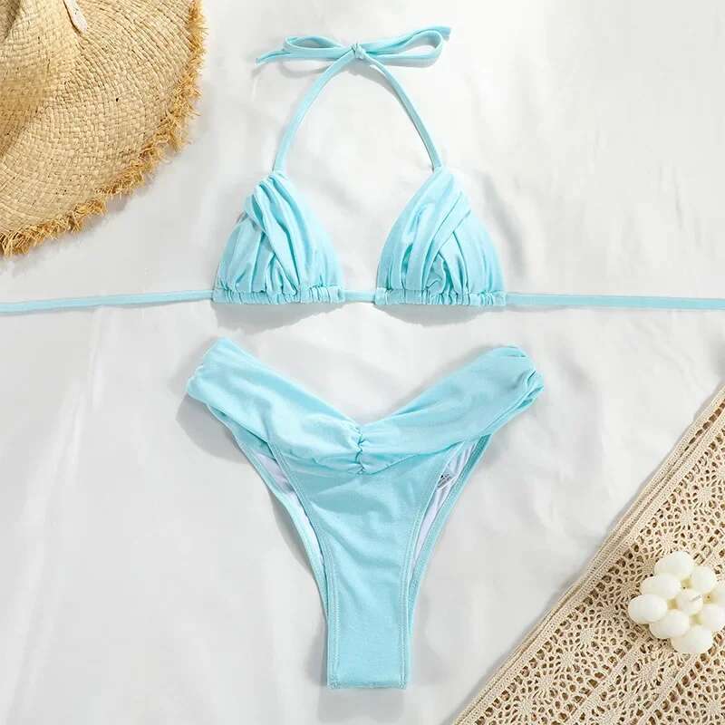 Bandage Bikinis Set Sexy Bikini Sets Solid Swimsuit Women Beachwear 2025 Summer Swimwear High Cut Bathing Suit Beach Biquinis