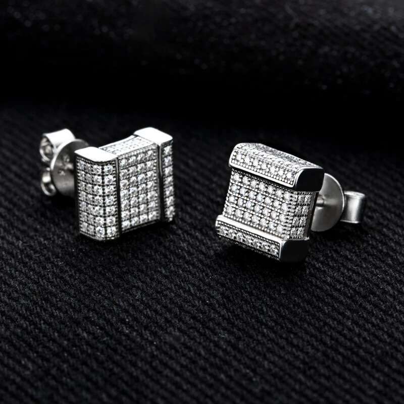 MossanRappr 1.3cttw Moissanite Classic Square Stud Earrings 925 Sterling Silver D Color Bling Statement Jewelry for Men Women