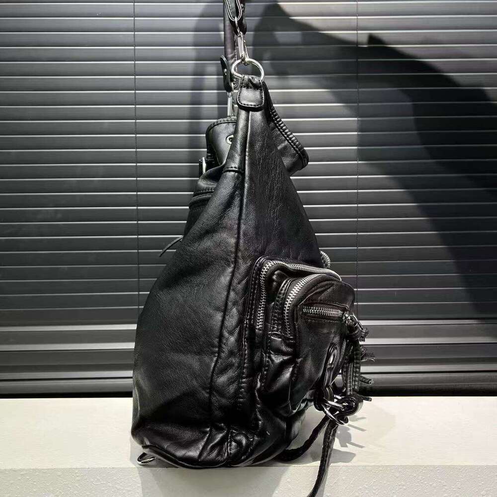 Y K Inspired Black Motorcycle With Multiple Pockets Durable Synthetic Faux Leather Adjustable Strap Perfect For Work Dates Parties Commute