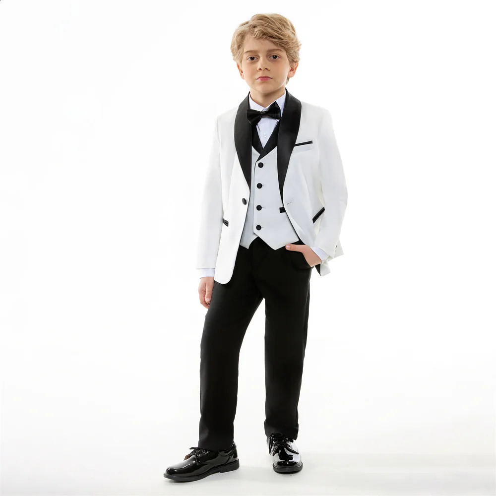 8 Day Delivery Formal Boys Suit Set 4PCS Classic White Piano Pography Suit Kids Party Ceremony Costume Party Dress 250410