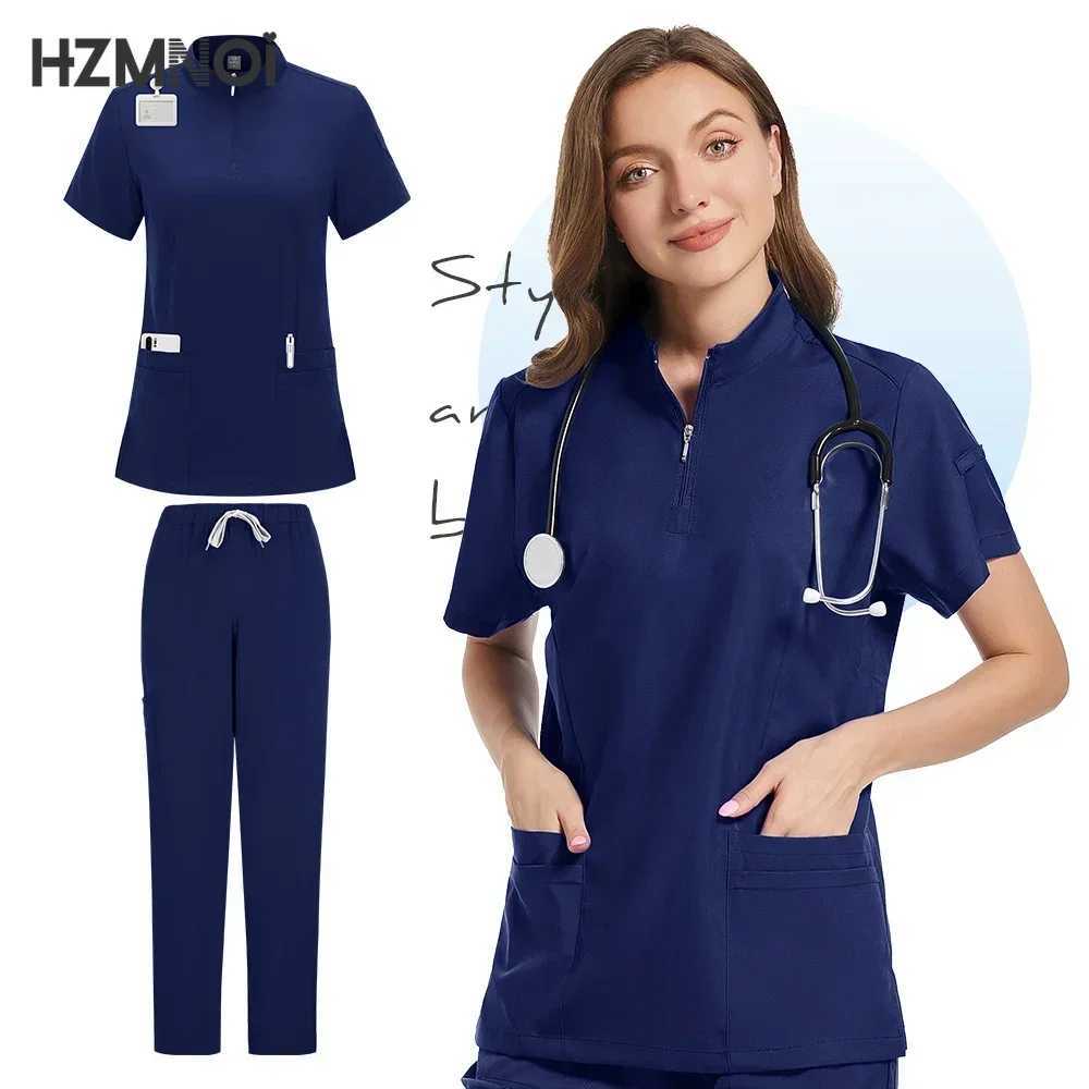 Pet Doctor Surgery Overalls Scrubs Set Medical Uniforms Stretch Scrub Tops with Pocket Pants Nurse Uniform Beauty Sn Workwear X250410