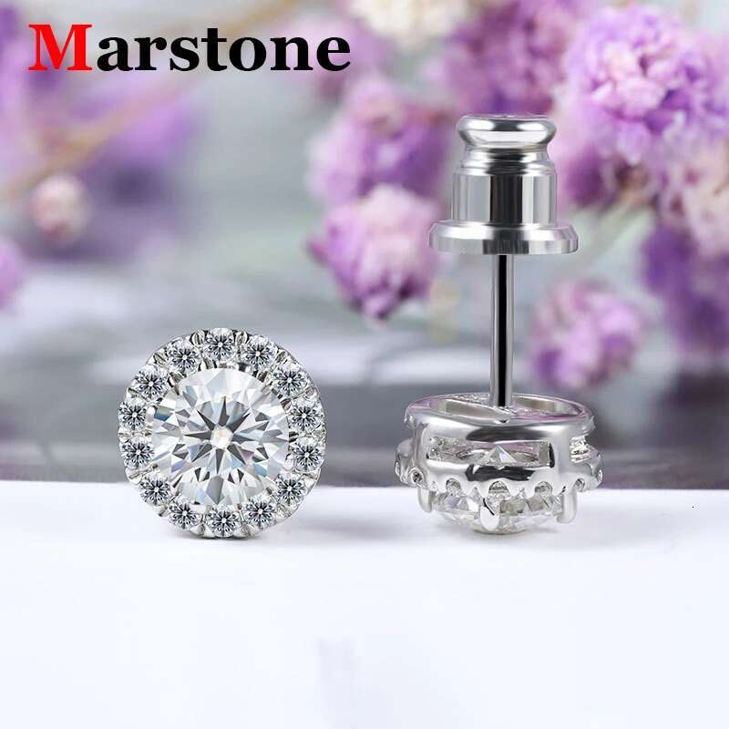 Full Moissanite D Color VVS Diamond Womens Earrings 925 Silver Plated 18K White Gold Fine Jewelry Earrings for Men Women