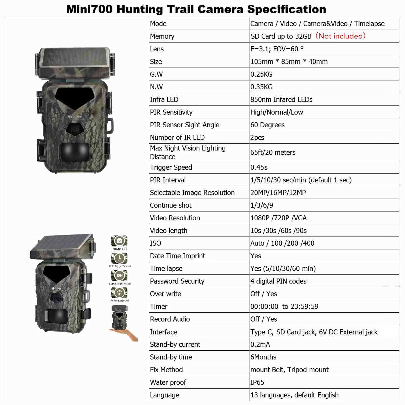 New Hunting Game Camera 20MP/1080P Hunting Camera 0.3s Trigger Speed Night Vision Sports Activation Trail Camera X2504111