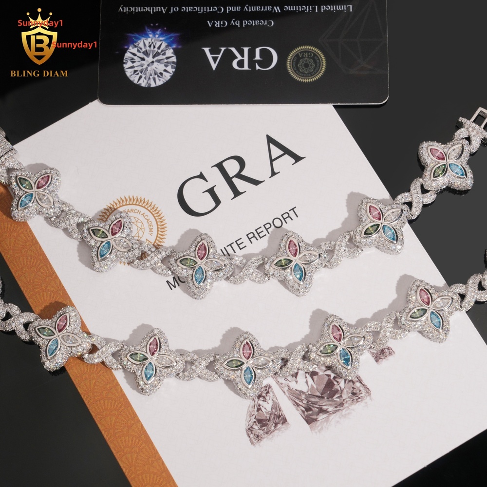 High Quality 925 Silver Chain 18mm VVS Moissanite Bracelet Colored Marquise Cut Moissanite Bracelets Bangles Fashion Jewelry