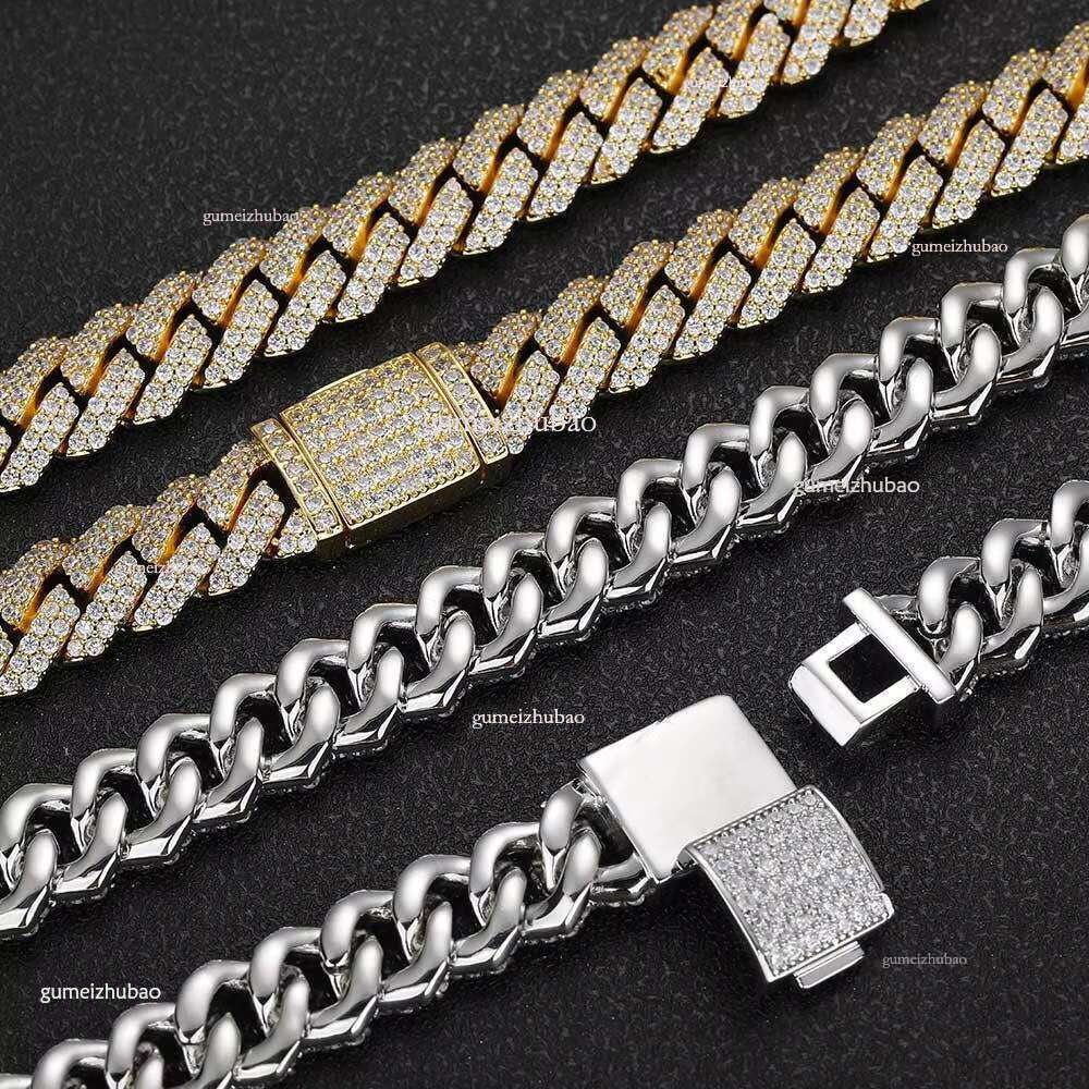 12mm White Gold Plated Sterg Sier VVS Moissanite Dia Cuban k Chain Bracelet Iced Out Mossanite Jewelry