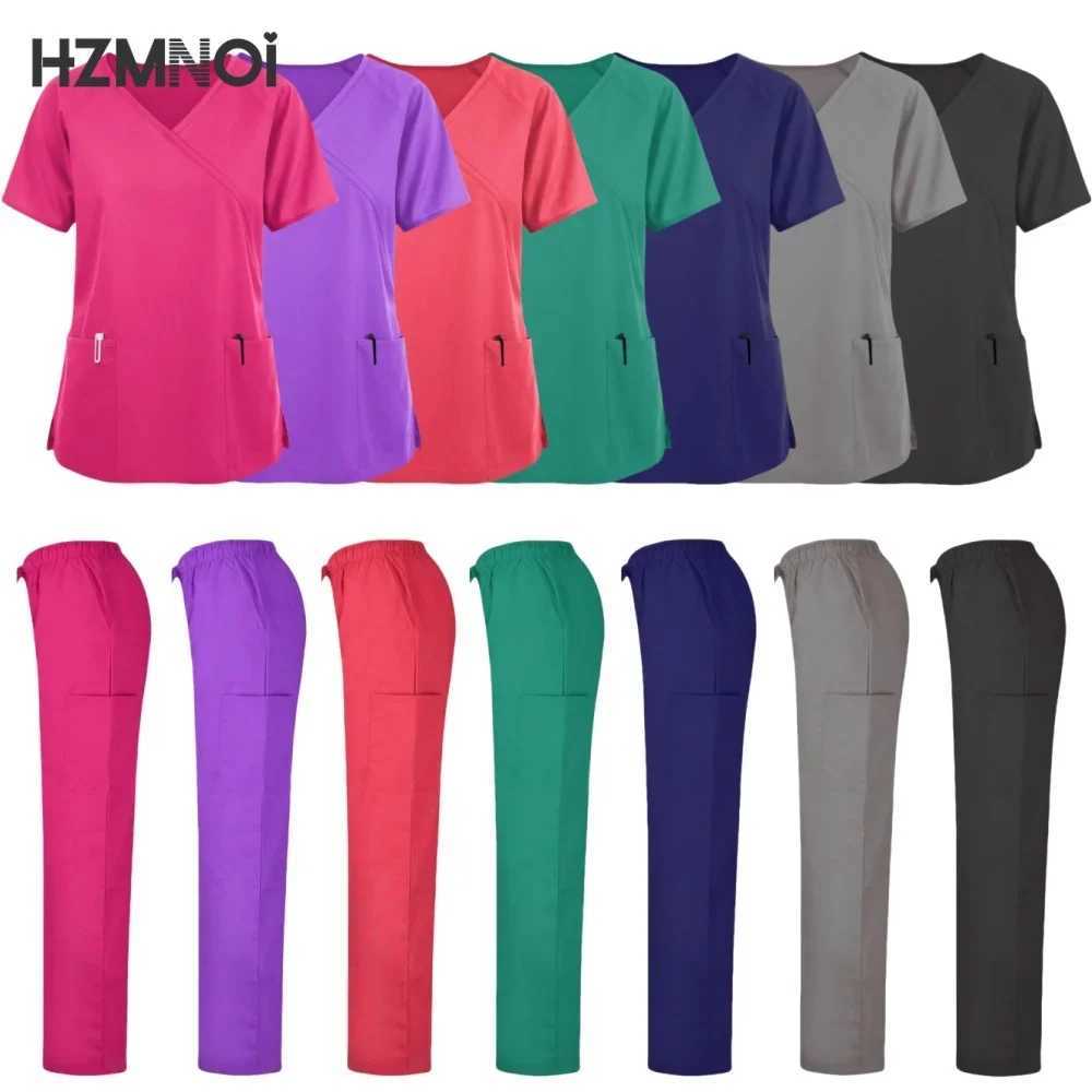 New Scrubs Set Medical Uniforms Stretch Tops Straight Pants with Pocket Nurse Uniform Surgery Swt Spa Beauty Sn Workwear X250410