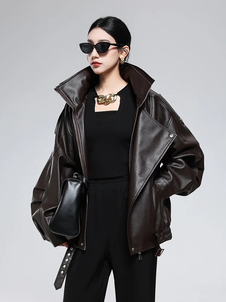 Mauroicardi Spring Autumn Cool Oversized Black Soft Pu Leather Moto Biker Jacket Men Belt Runway European Fashion Clothes 2025 251103