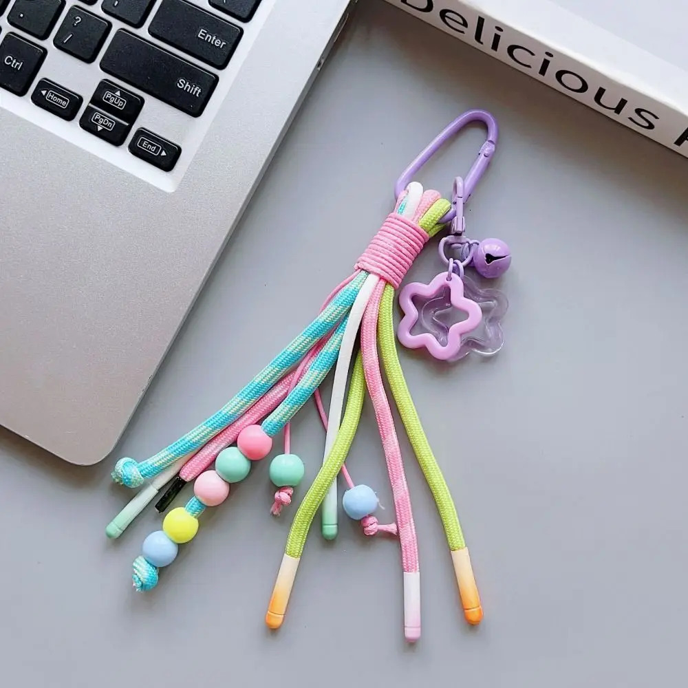 Y2K Braided Rope Keychain Handmade Creative Acrylic Striped Webbing Keychain Colorful Long Tassel Bag Charms Bag Accessories 251110