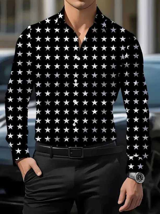 Fashion star stripe Pattern 3D Print Mens Long Sleeve Shirts Casual Button Down Striped Shirts for Men Top Male Clothing K251110