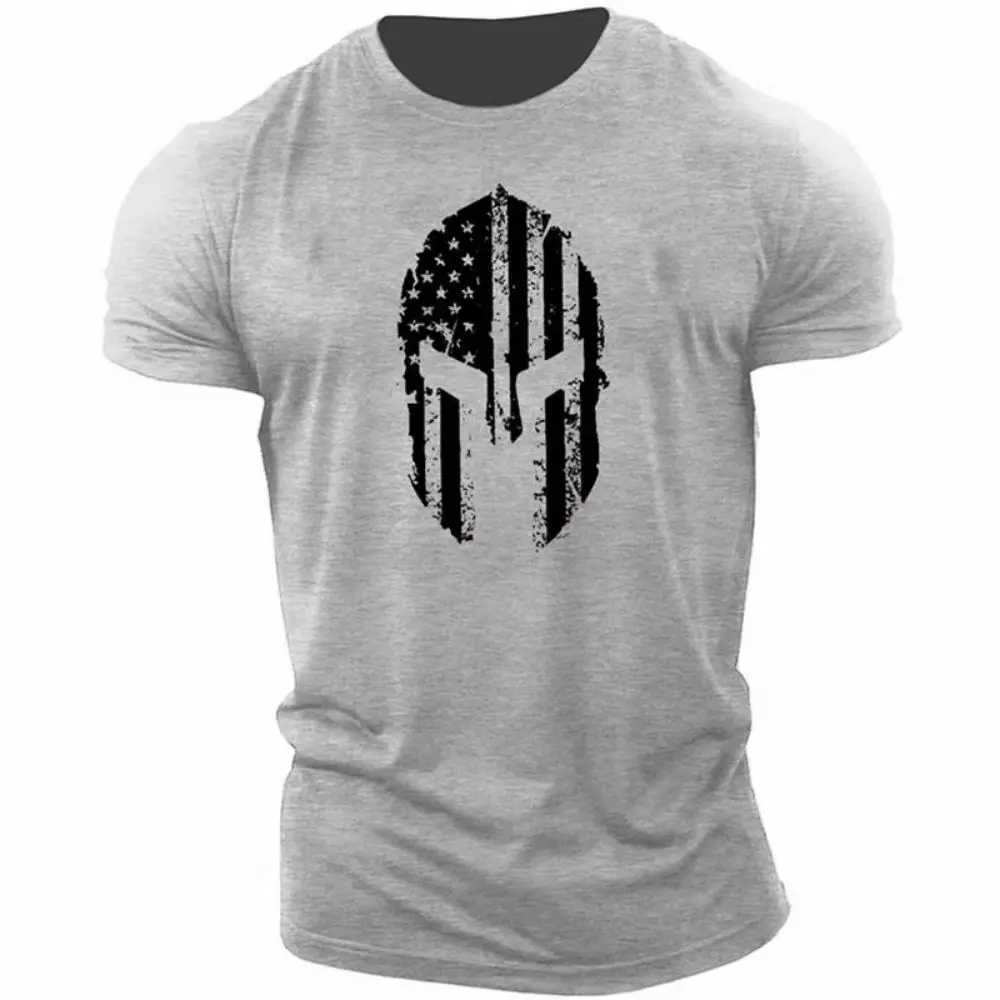 Spartans mens retro graphic 3D T-shirt O-neck oversized clothing fashionable streetwear mens top fitness suit M250411