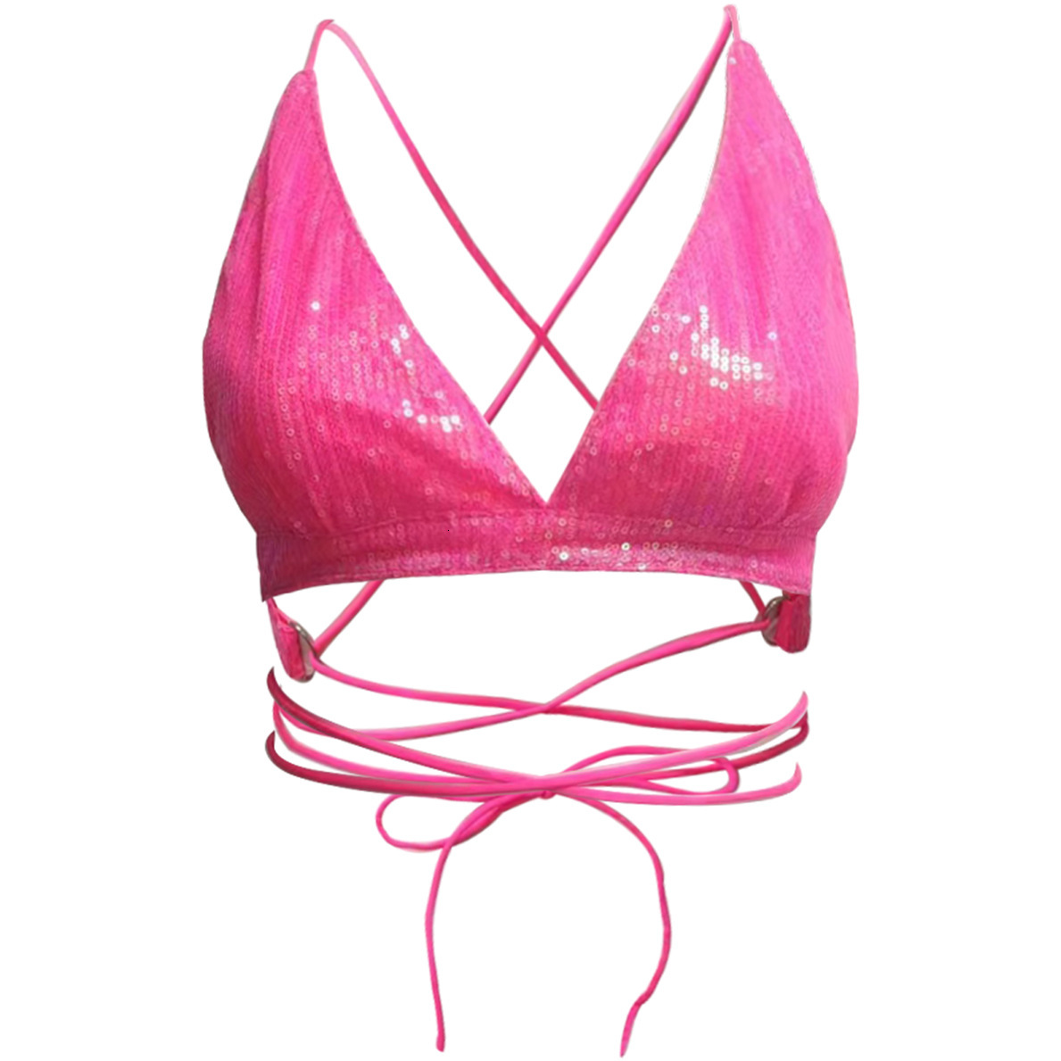 2025 Summer Fashion Sexy Hot and Spicy Bareback Strap Glitter Bikini Tank Top