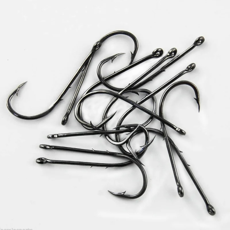 50pcslot Fish Hooks Double Bait Holder Barbed Fishhook Long Shank Carbon Steel Sharp Fishhook Beach And Live Bait Fishing Hooks 251103
