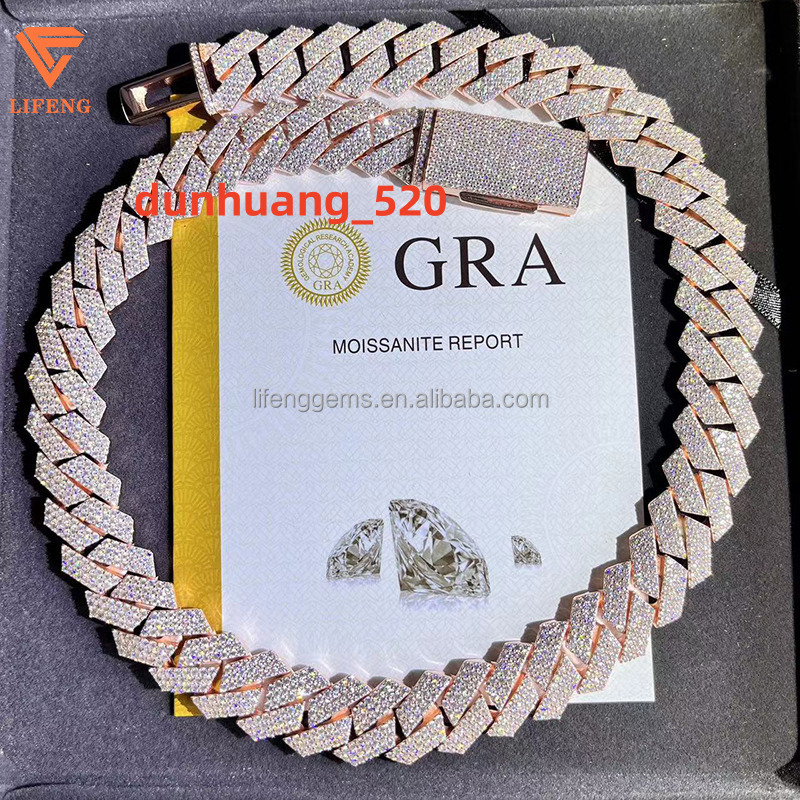 Customization Hip Hop Cuban Link Chain Necklace 18mm White Gold Plated Iced Out Moissanite Diamond Cuban Chain for Men