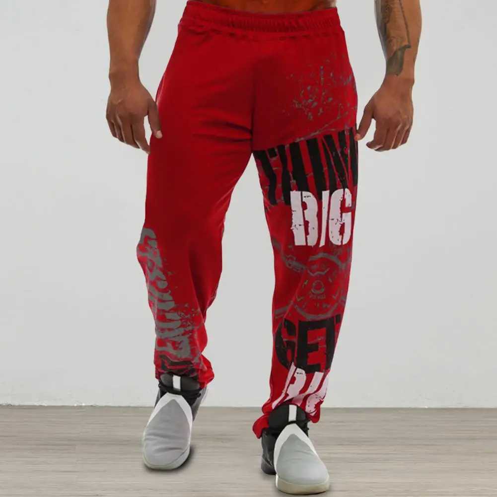 Mens sports pants with digital letter printing mid waist straight running sports pants hip-hop deep crotch loose fit mens sports pantsXJ250410