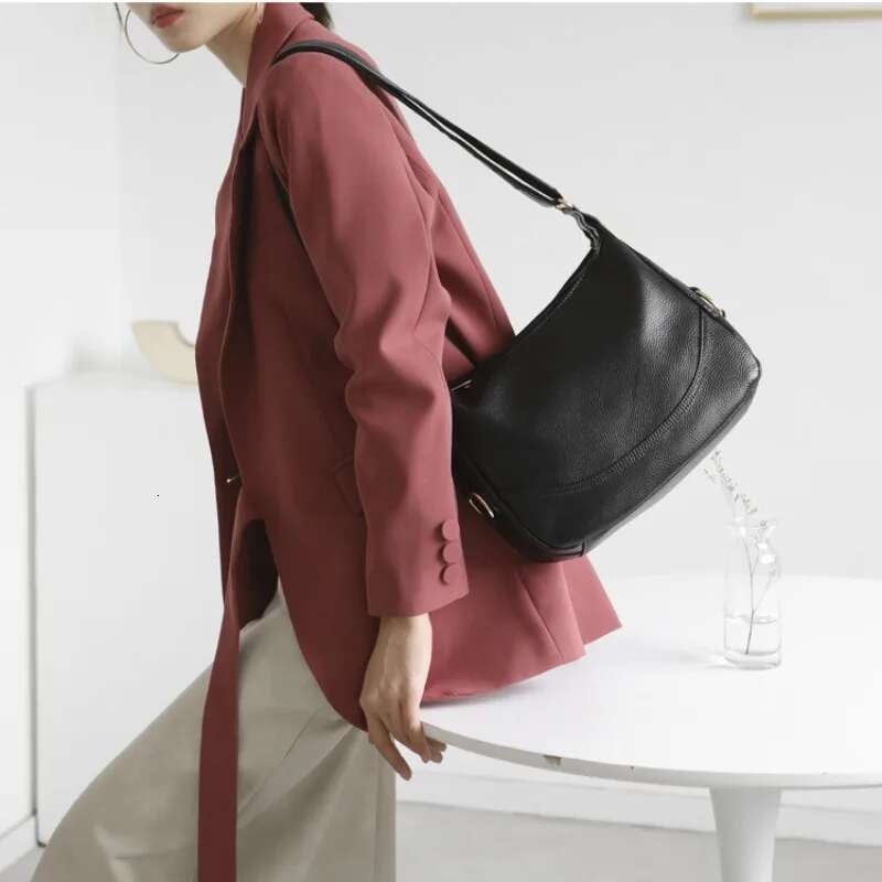 Genuine Leather Women's Handbag Versatile Top Layer Cowhide Large Capacity Shoulder For Mothers' Simple Crossbody Tote Bag