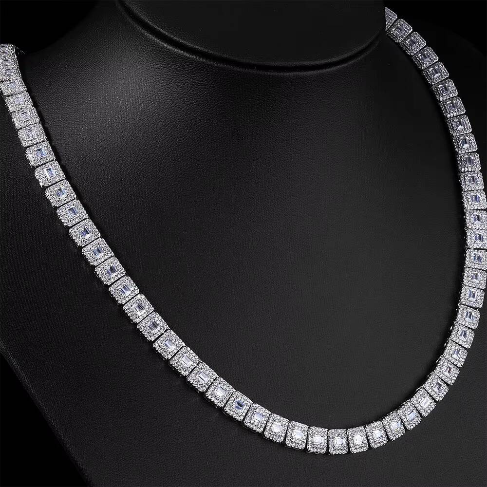 NUOYA Women Tennis Chain Necklace Gold Plated Iced Out Mixed Baguette Round Cut Moissanite Hip Hop Fine Luxury Jewelry