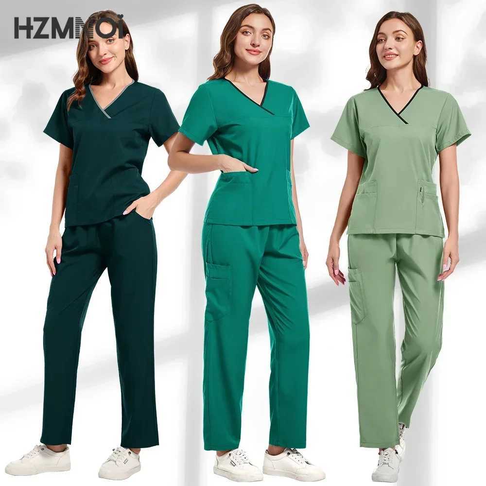 Women Medical Scrubs Sets Hospital Surgery Uniforms Doctors Nurse Accessories Scrubs Tops Pant Dental Beauty Spa Work Clothing X250410