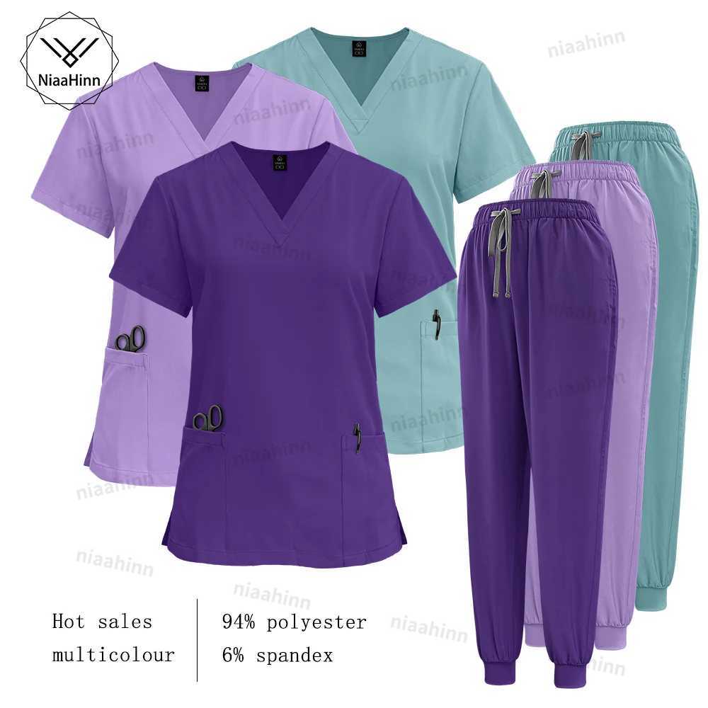 Medical frosted nursing surgical gowns high-quality elastic frosted medical care solid color uniforms workwear unisex styles X250410
