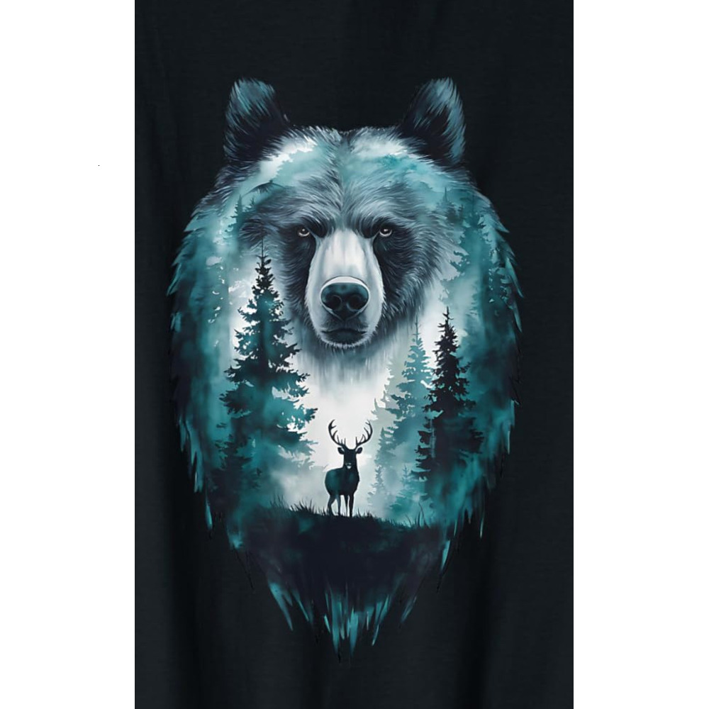 T shirt for Mens Bear Double Exposure Surreal Wildlife Deer Animal Graphic Tee Casual Tops Clothes Short sleeve animal print