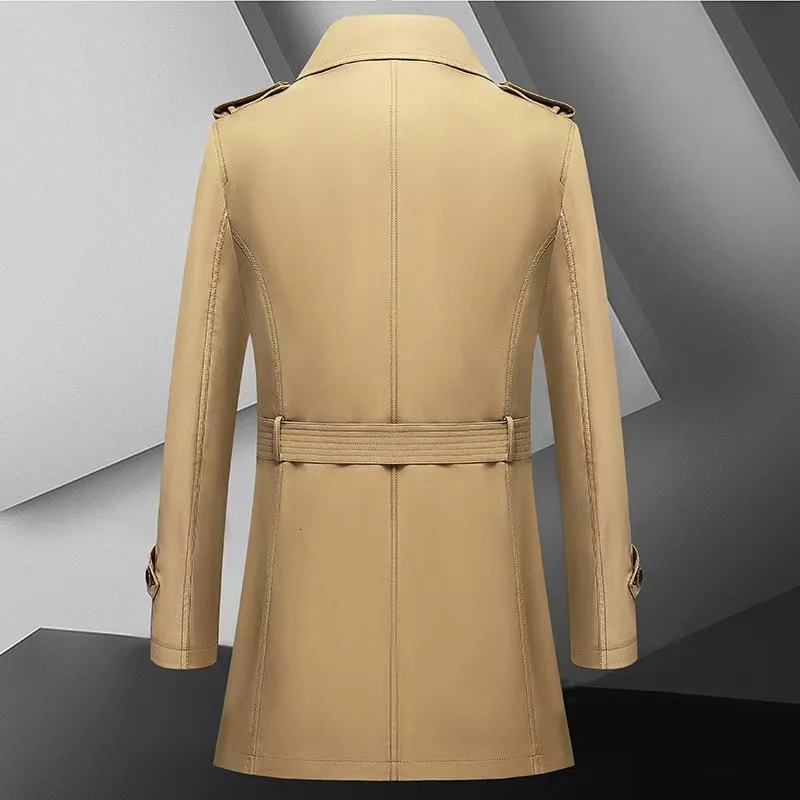 Autumn Mens Medium to Long Fashion Windbreaker Coat High Quality Double breasted British style Coat Series Belt Coat 251105