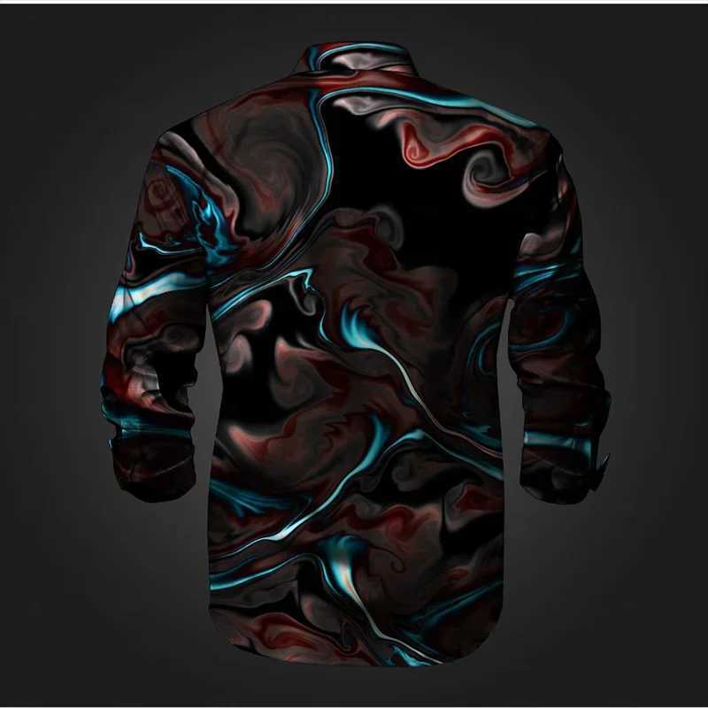 2024 New Geometry 3D Printing Color Block Abstract Fashion Casual Mens Shirt Party Street Spring and Autumn Lapel Long Sleeve K251110
