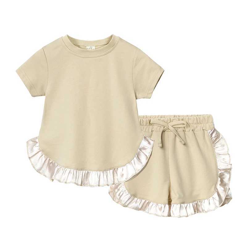 2025 Summer Gils Fashion Set Childrens Solid Short Sleeve Clothing Set Childrens Leisure Set Baby Cute ClothingXJ250410