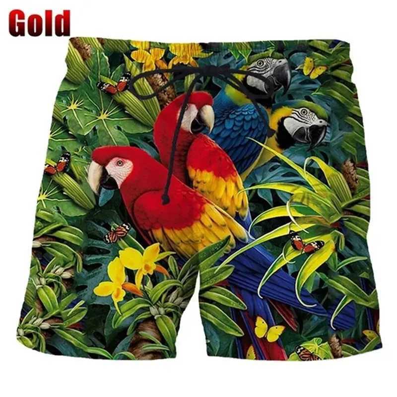 Fashionable Macaw Beach Shorts Mens Cool 3D Printed Macaw Palm Flower Board Shorts Swimwear Fun Childrens Ice ShortsW250410
