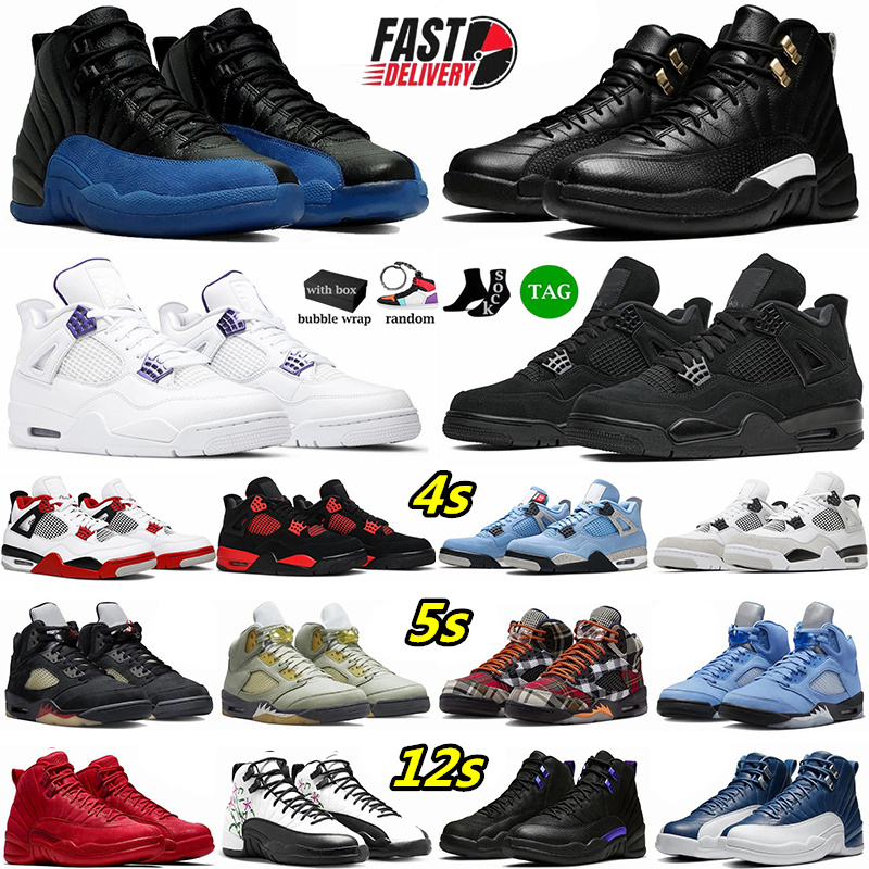 With Box Designer Shoes 4s 5s 12s Basketball Shoes Men Women Trainers Grey Sail 4 Military Black Cats Fear White Thunder Bred Mens Outdoors Luxury Sneakers EU 36-47