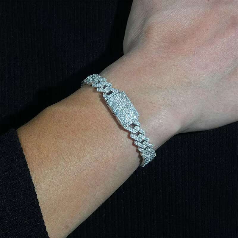 Wholesale Price Lab Diamond Moissanite Silver 925 Vvs Moissanite Iced Out Hip Hop Jewelry Cuban Bracelet