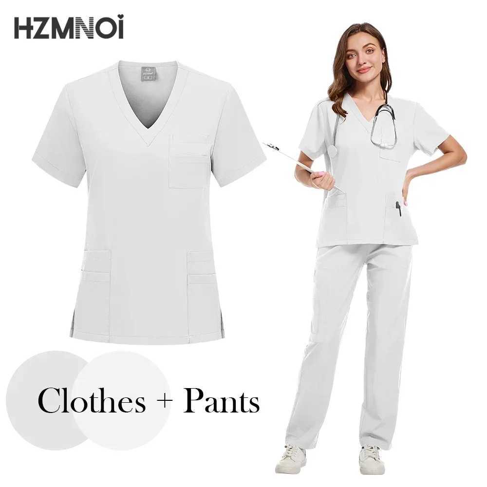 New Nurse Uniforms Elasticity Tops Pants Woman Man Scrubs Set Straight Trousers Dental Hospital Clinic Workwear Medical Uniforms X2504101