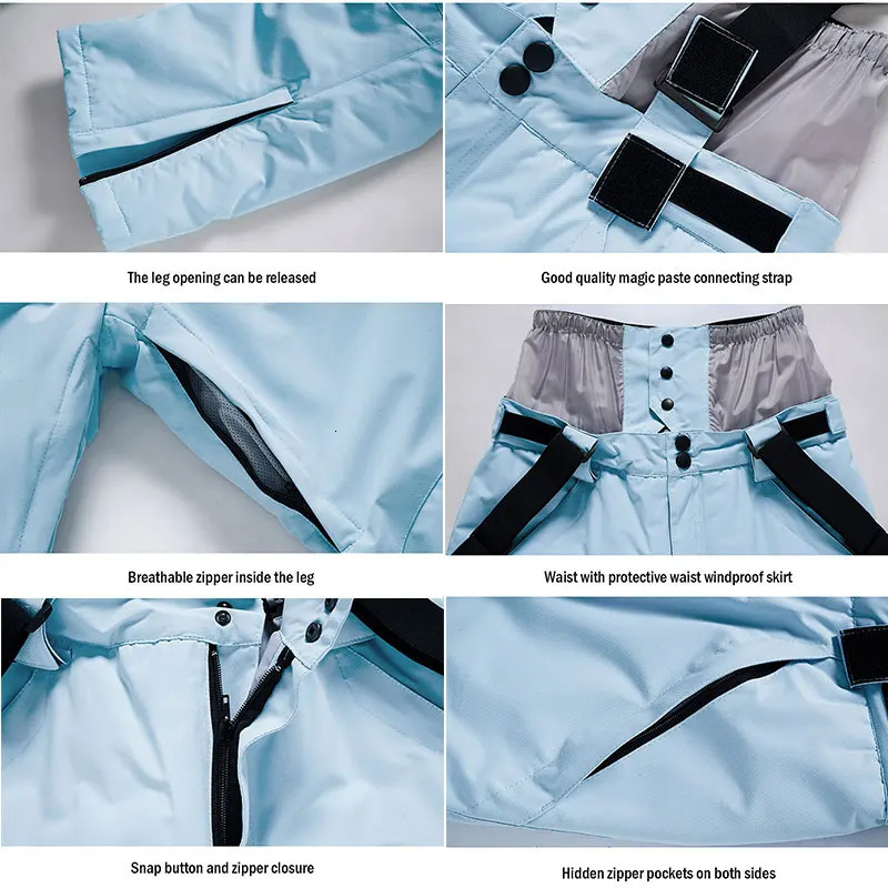 Fashion Ski Pants Men Women Windproof Waterproof Snow Trousers Winter Snowboarding Suspender Pants with Waist Protection 251107