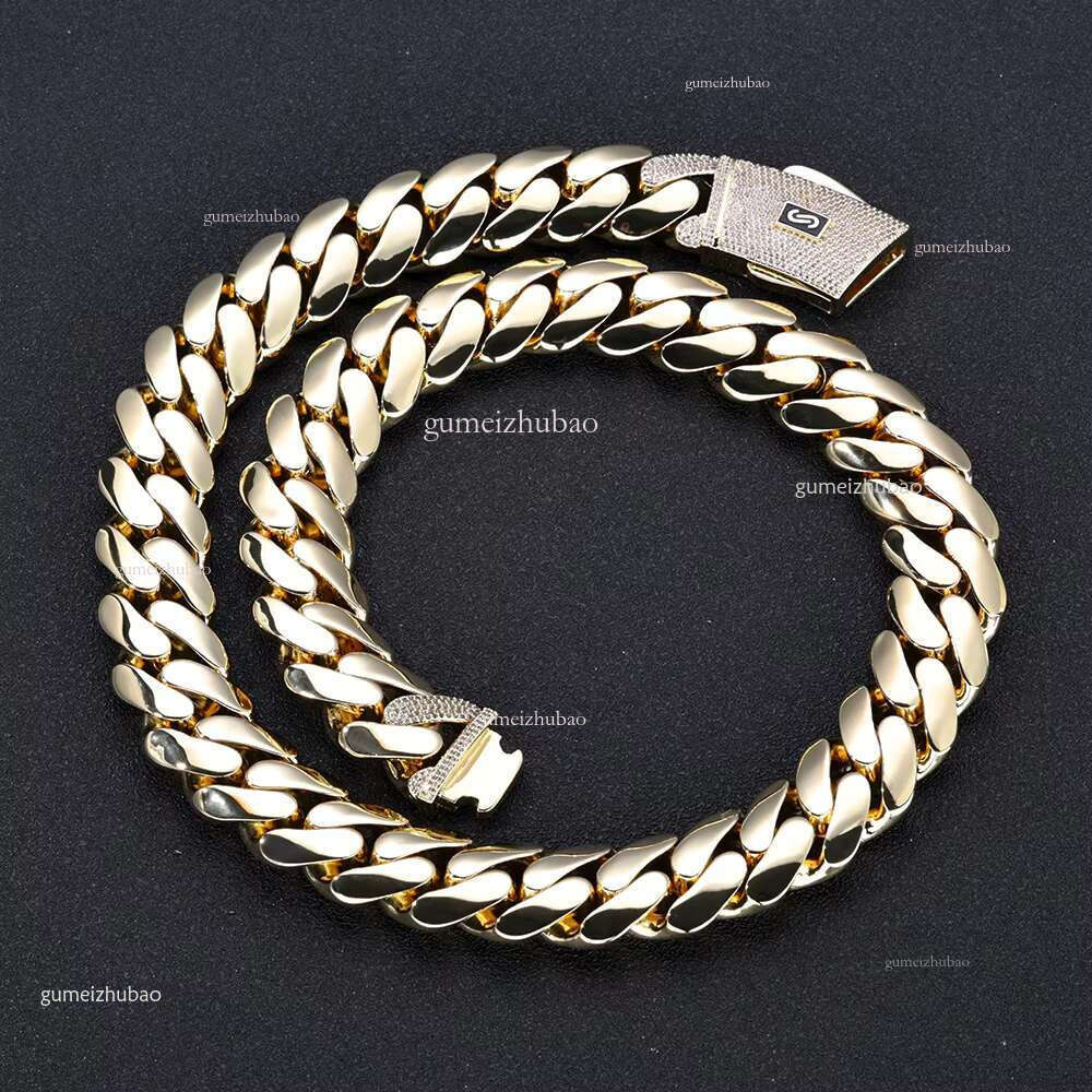 NUOYA Hiphop Jewelry Iced Out Dia Clasp Flat Monaco 14K Gold Plated Thick Cuban k Chain Choker Necklace for Women