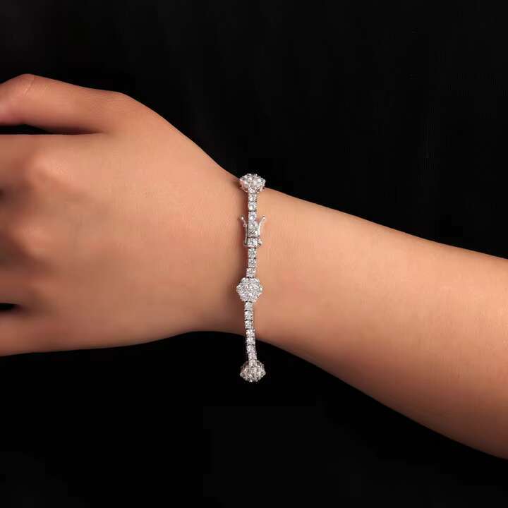 Fine Flower Design GRA Certificated 925 Sterling Silver Tennis Bracelet 3mm VVS D Moissanite Hip Hop Jewelry Party Gift