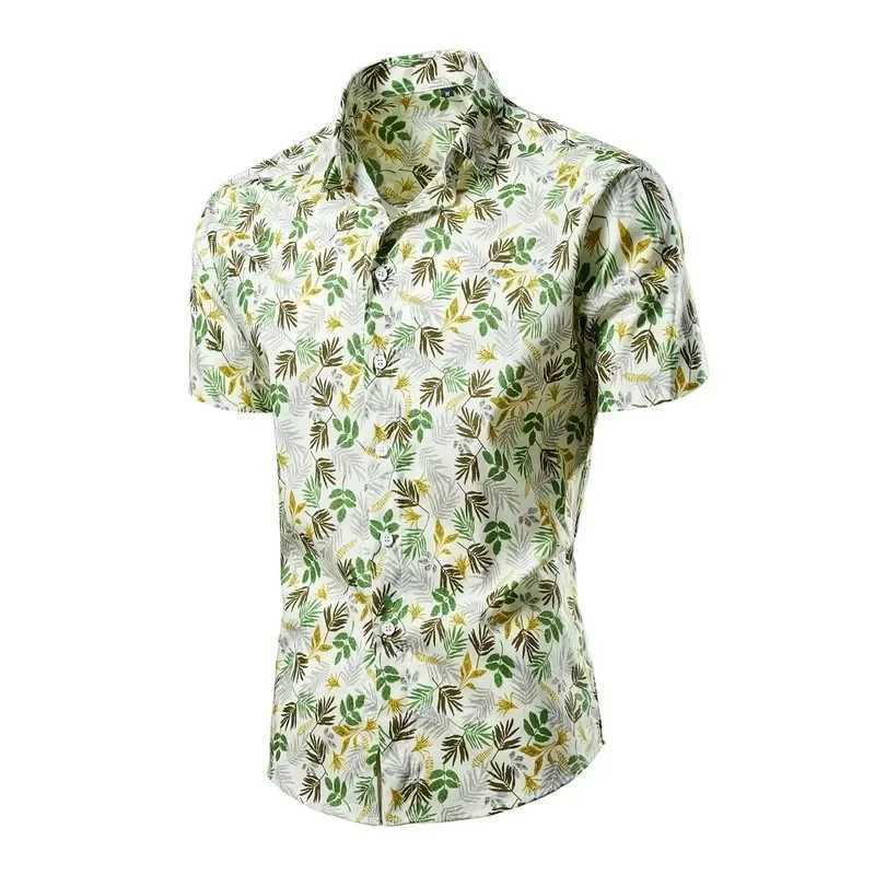 Green Mens Printed Short Sleeve Shirt Summer Beach Casual Shirts Single Breasted Lapel Camisa Chemise Size M-8XL K251110