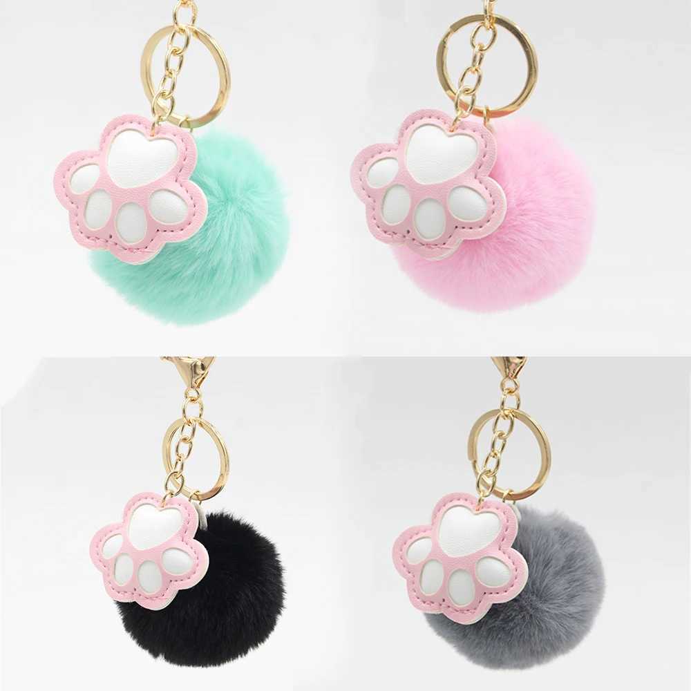 Cute Plush Claw Keychain Solid Color PU Leather Pet Dog Claw Keychain Childrens Backpack Pendant Car Keychain Toy Gift W250411