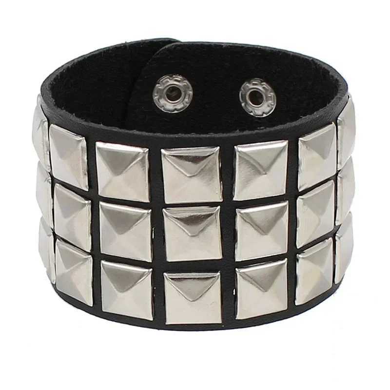 New Punk Fashion Men Black Cuff Leather Bracelet Wristband Metal Rivets Stud Charm Bangle for Women Rock Gothic Jewelry 2024C250410