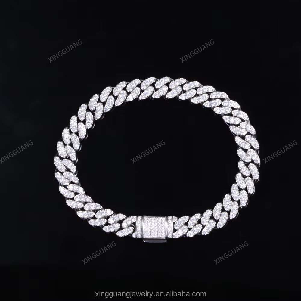 High Quality Hot 925 Sterling Silver 6mm Wide Single Row with VVS Moissanite Diamond Cuban Link Chain Bracelet Men Women Jewelry