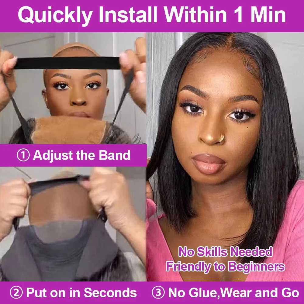 No Glue Brazilian HD Transparent 13x4 Bone Straight Short Bob Glueless Human Hair Wigs 13x6 Straight Lace Front Wigs For WomenT251111