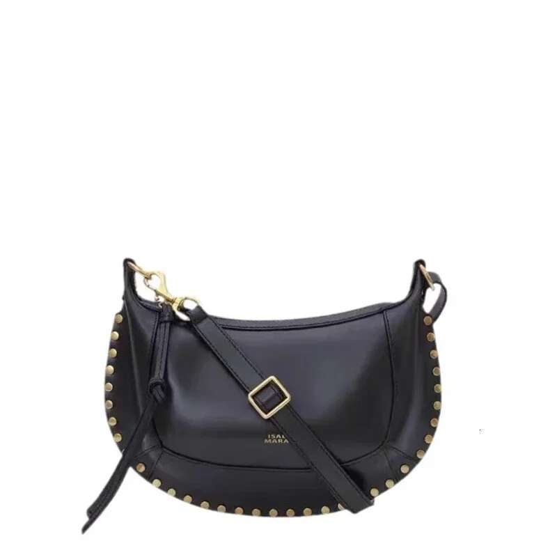 2025 High-Quality Women's Cowhide Half Moon Gold hot Light Willow Nail Shoulder Crossbody Bag Motorcycle Equipment Ac