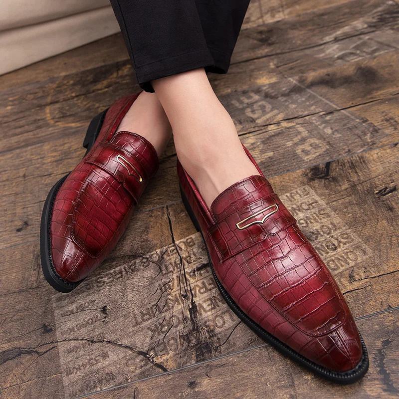 Classic Pattern Business Flat Shoes Men Formal Dress Leather Shoes Mens Loafers Wedding Party Shoes 251106