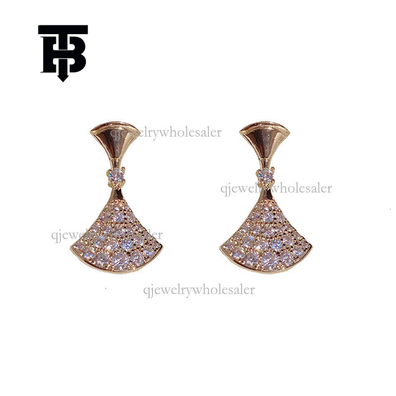 TB BHULAMTE Designer Full Diamond Fan-shaped Earrings S925 Silver Needle Luxurious Elegant Temperament Small Skirt Earrings Exquisite Shiny Women'